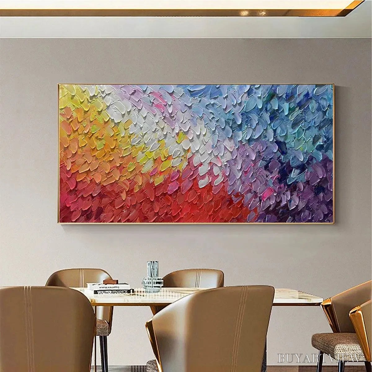 BUYARTVIEW Chromatic Flow – Colorful Abstract Painting, Textured Impasto, Panoramic Canvas, Modern - image 5