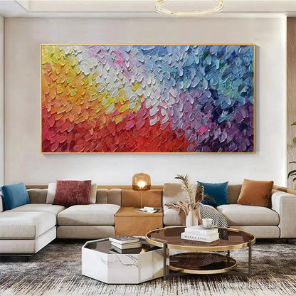 BUYARTVIEW Chromatic Flow – Colorful Abstract Painting, Textured Impasto, Panoramic Canvas, Modern - image 6