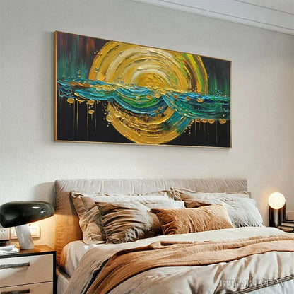 BUYARTVIEW Abstract Sunburst Oil Painting - Gold and Green Art - image 5