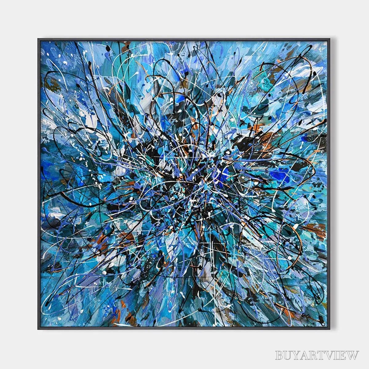 BUYARTVIEW Azure Exploration – Abstract Blue and Black Oil Painting - image 1