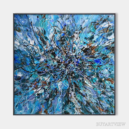 BUYARTVIEW Azure Exploration – Abstract Blue and Black Oil Painting - image 1