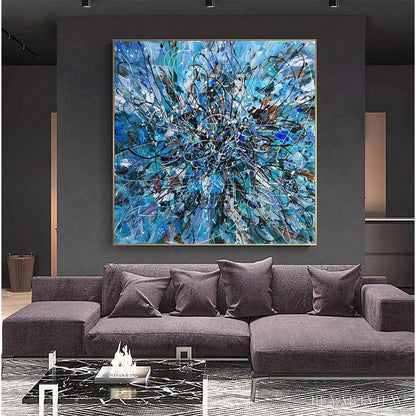 BUYARTVIEW Azure Exploration – Abstract Blue and Black Oil Painting - image 2