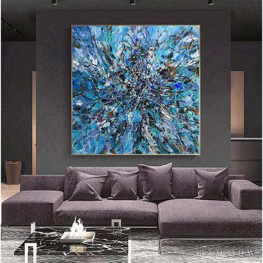 BUYARTVIEW Azure Exploration – Abstract Blue and Black Oil Painting - image 2