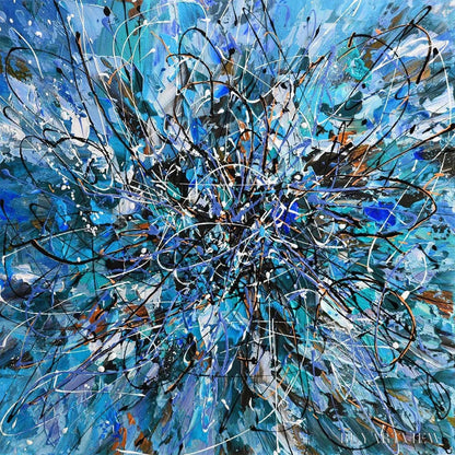 BUYARTVIEW Azure Exploration – Abstract Blue and Black Oil Painting - image 3