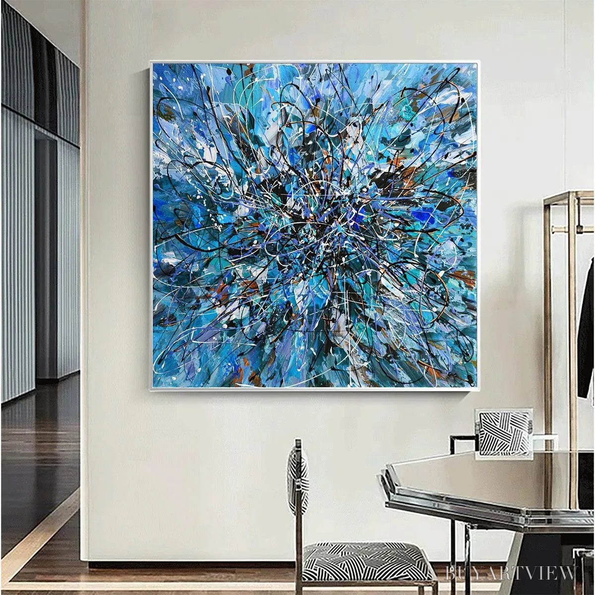 BUYARTVIEW Azure Exploration – Abstract Blue and Black Oil Painting - image 4