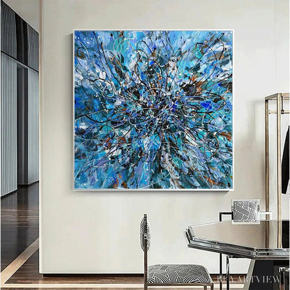BUYARTVIEW Azure Exploration – Abstract Blue and Black Oil Painting - image 4