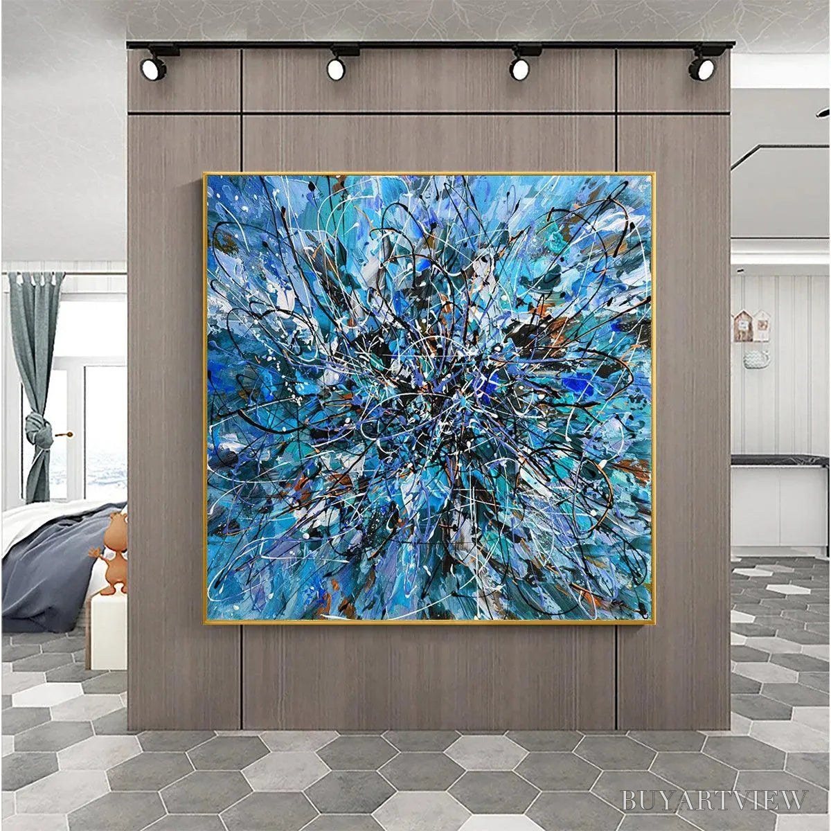 BUYARTVIEW Azure Exploration – Abstract Blue and Black Oil Painting - image 5