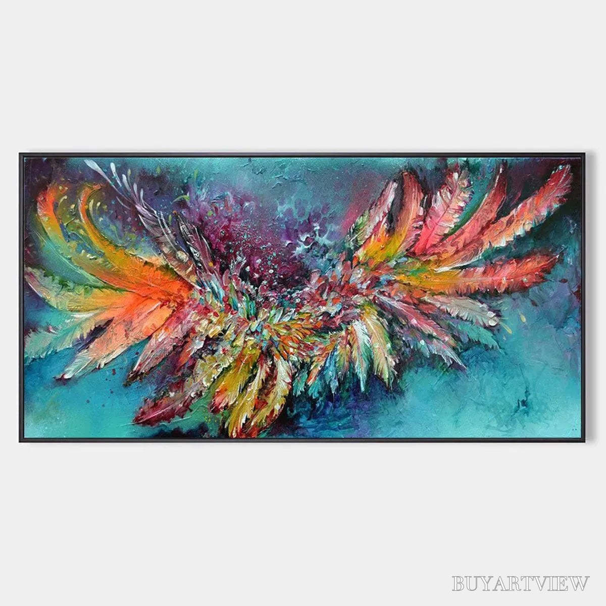 BUYARTVIEW Plumage Fire – Vibrant Abstract Feather Oil Painting - image 1