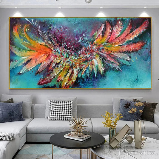 BUYARTVIEW Plumage Fire – Vibrant Abstract Feather Oil Painting - image 2