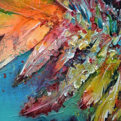 BUYARTVIEW Plumage Fire – Vibrant Abstract Feather Oil Painting - image 3