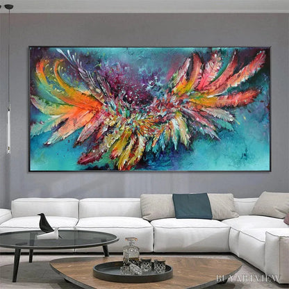BUYARTVIEW Plumage Fire – Vibrant Abstract Feather Oil Painting - image 4