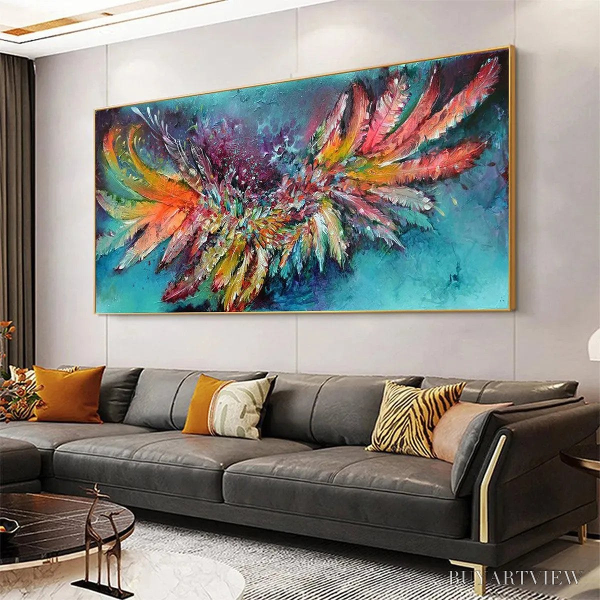 BUYARTVIEW Plumage Fire – Vibrant Abstract Feather Oil Painting - image 5