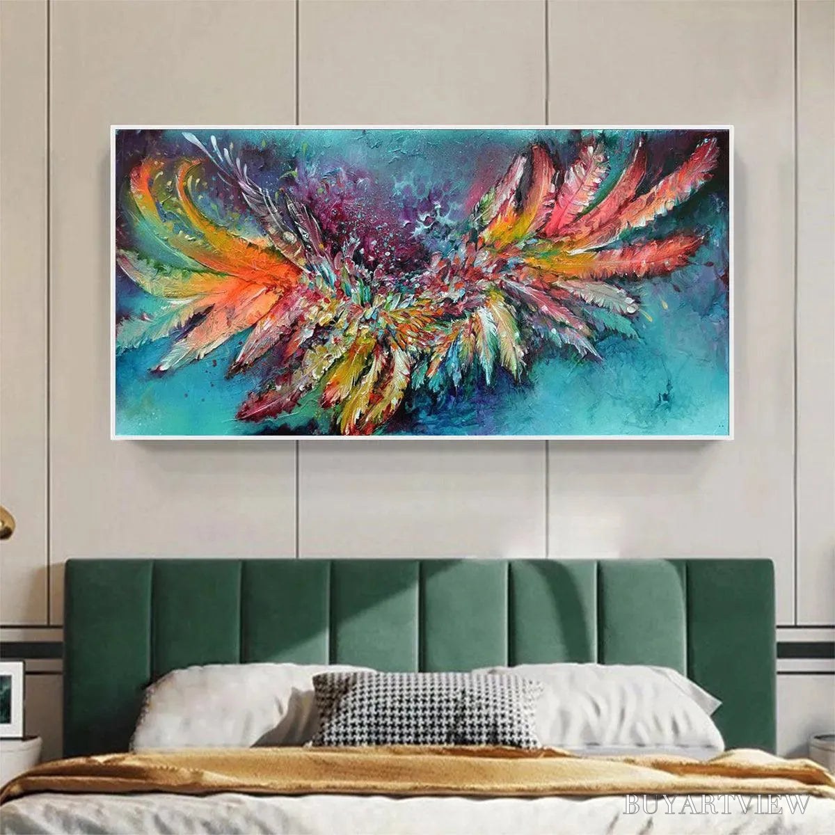 BUYARTVIEW Plumage Fire – Vibrant Abstract Feather Oil Painting - image 6