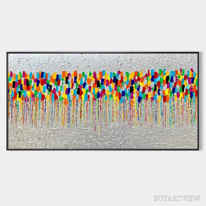 BUYARTVIEW Colorfall – Vibrant Abstract Oil Painting on Silver Leaf - image 1