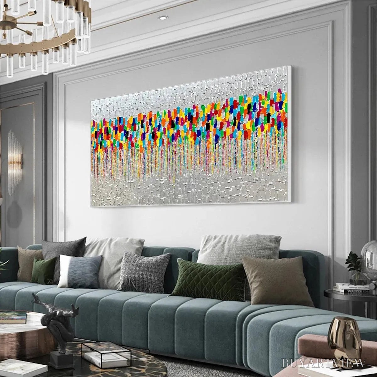 BUYARTVIEW Colorfall – Vibrant Abstract Oil Painting on Silver Leaf - image 4