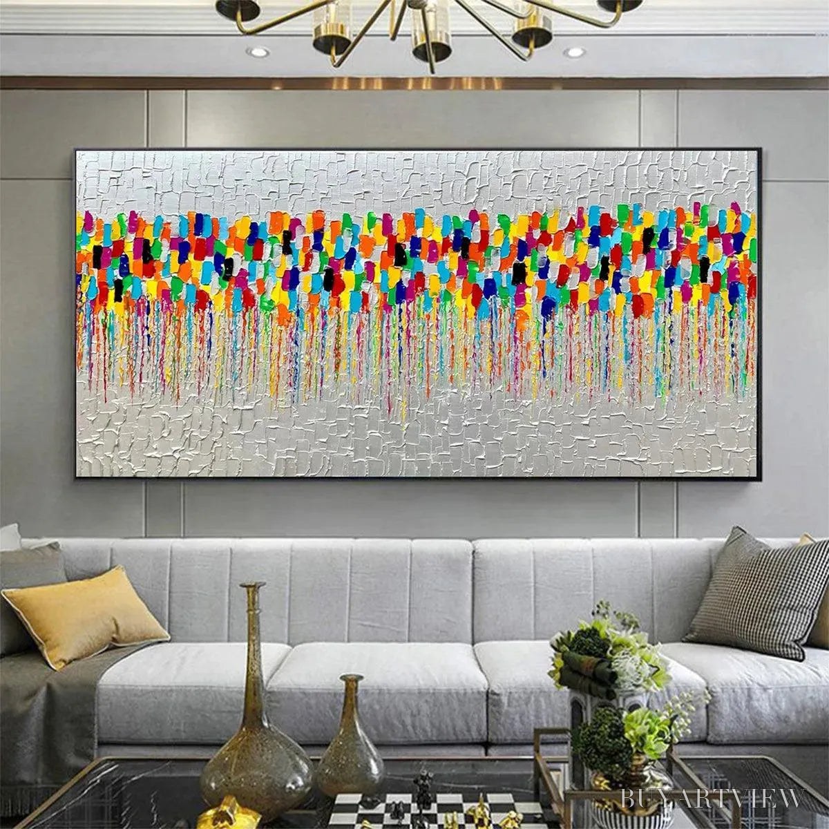 BUYARTVIEW Colorfall – Vibrant Abstract Oil Painting on Silver Leaf - image 5