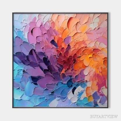 BUYARTVIEW Colorful Whirl – Textured Abstract Painting, Impasto , Square Canvas, Modern Decor - image 1