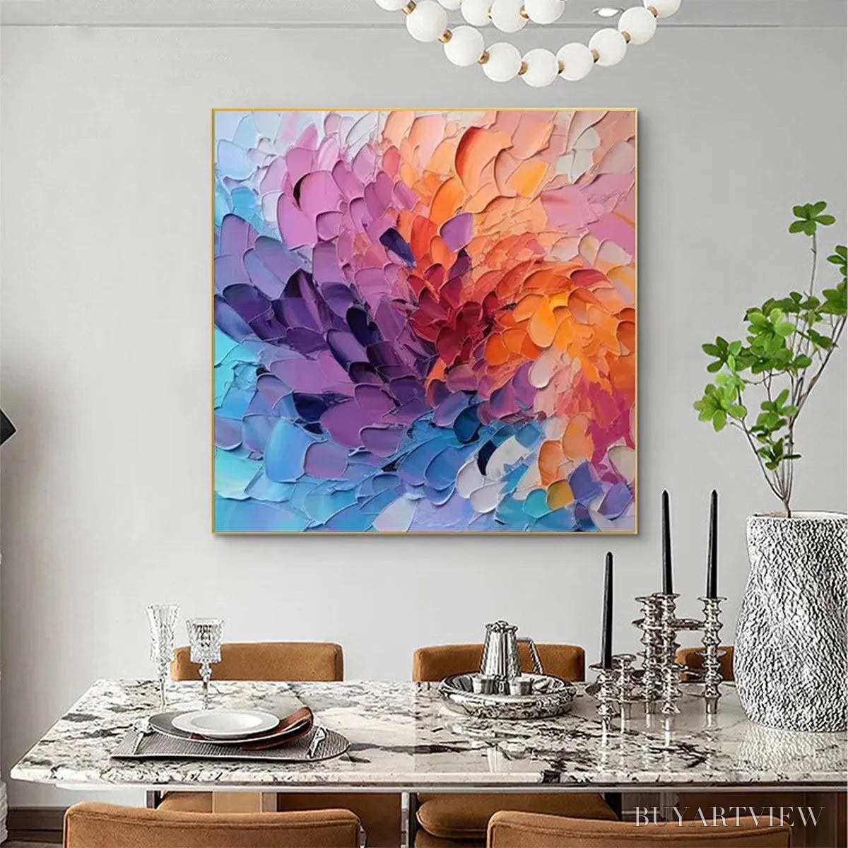 BUYARTVIEW Colorful Whirl – Textured Abstract Painting, Impasto , Square Canvas, Modern Decor - image 4