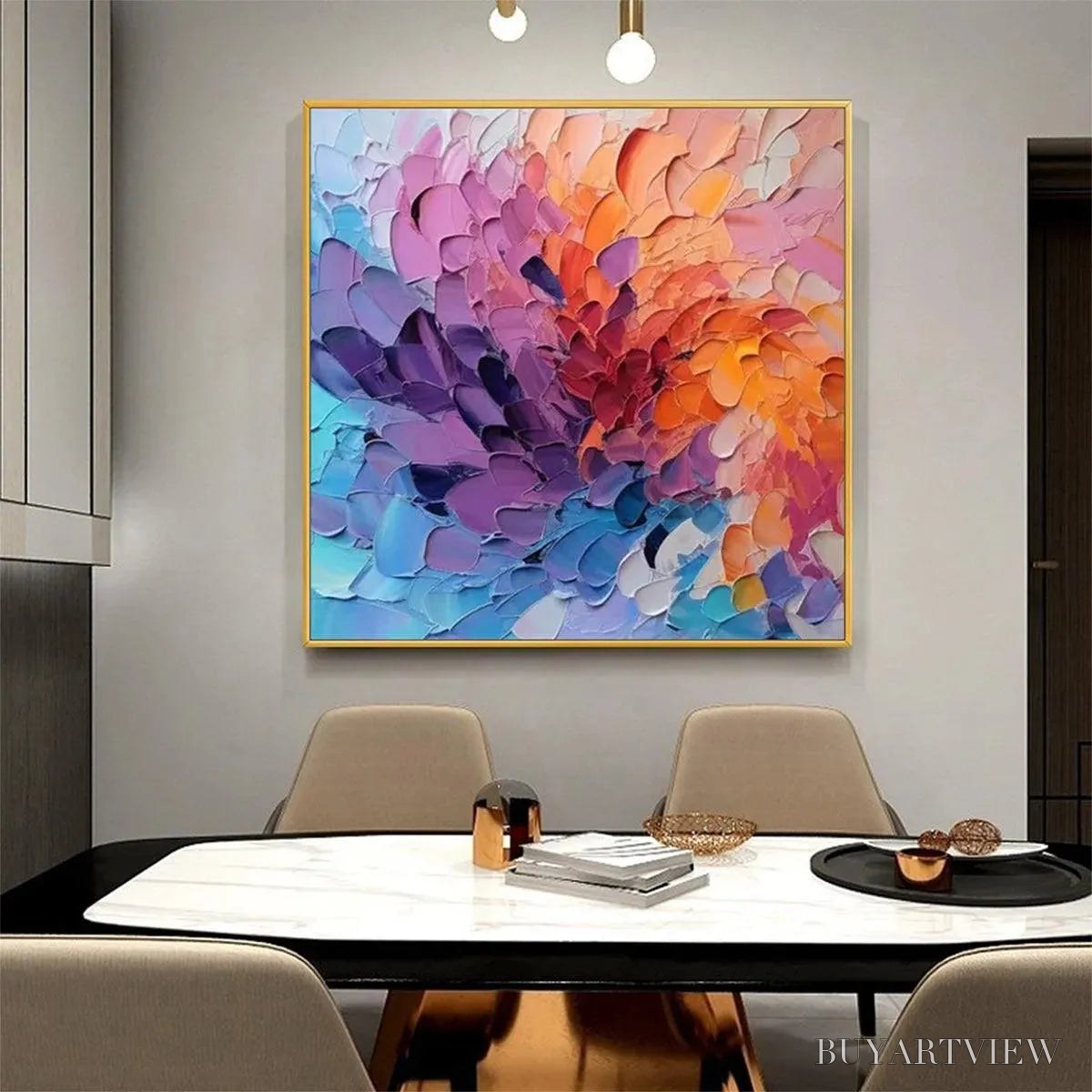 BUYARTVIEW Colorful Whirl – Textured Abstract Painting, Impasto , Square Canvas, Modern Decor - image 5
