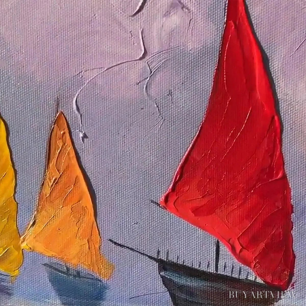 BUYARTVIEW Regatta – Textured Sailboat Painting, Impasto , Panoramic Canvas, Coastal Decor - image 6