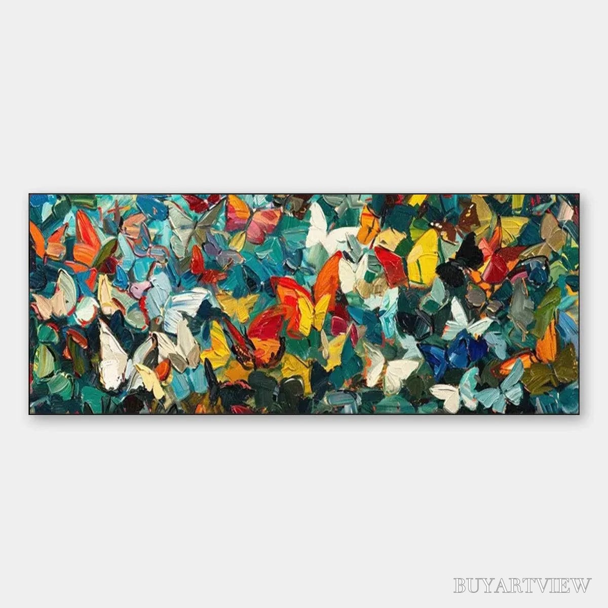 BUYARTVIEW Butterfly Whirlwind Panoramic – Butterfly Painting, Panoramic , Colorful Impasto Decor - image 1