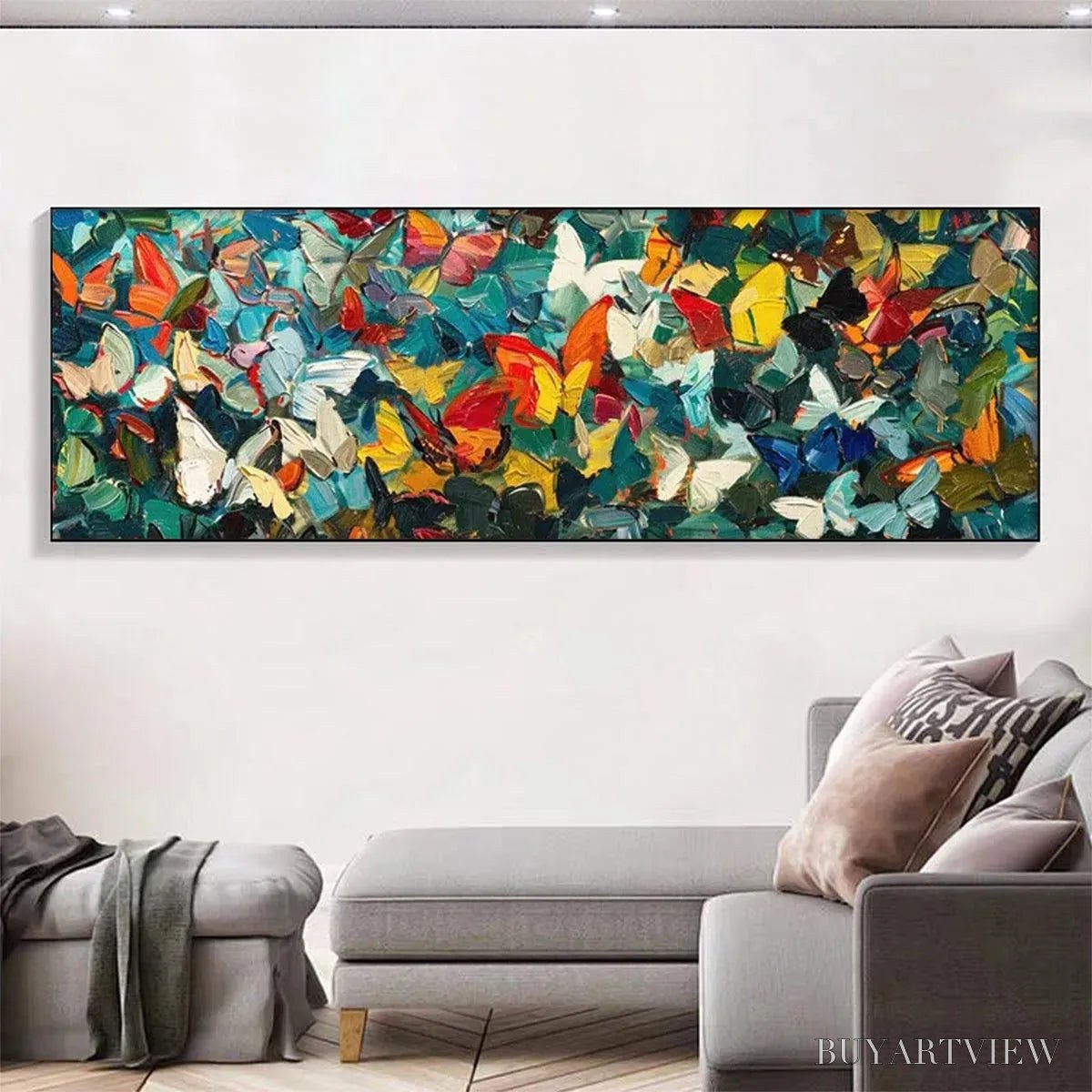BUYARTVIEW Butterfly Whirlwind Panoramic – Butterfly Painting, Panoramic , Colorful Impasto Decor - image 2