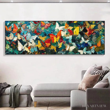 BUYARTVIEW Butterfly Whirlwind Panoramic – Butterfly Painting, Panoramic , Colorful Impasto Decor - image 2