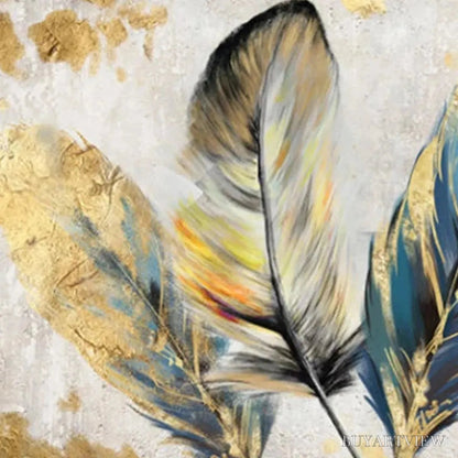 BUYARTVIEW Golden and Blue Feathers – Vibrant Feather Painting, Horizontal - image 5