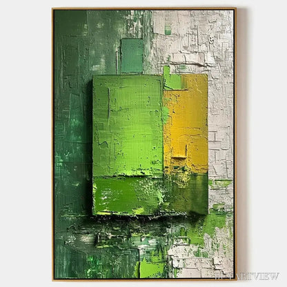BUYARTVIEW Green and Yellow Textured Blocks – Impasto Abstract Painting, Vertical - image 1