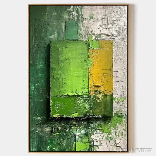 BUYARTVIEW Green and Yellow Textured Blocks – Impasto Abstract Painting, Vertical - image 1