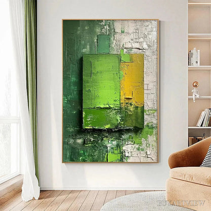 BUYARTVIEW Green and Yellow Textured Blocks – Impasto Abstract Painting, Vertical - image 2
