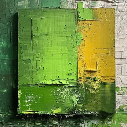 BUYARTVIEW Green and Yellow Textured Blocks – Impasto Abstract Painting, Vertical - image 4