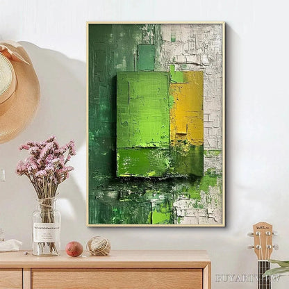 BUYARTVIEW Green and Yellow Textured Blocks – Impasto Abstract Painting, Vertical - image 5