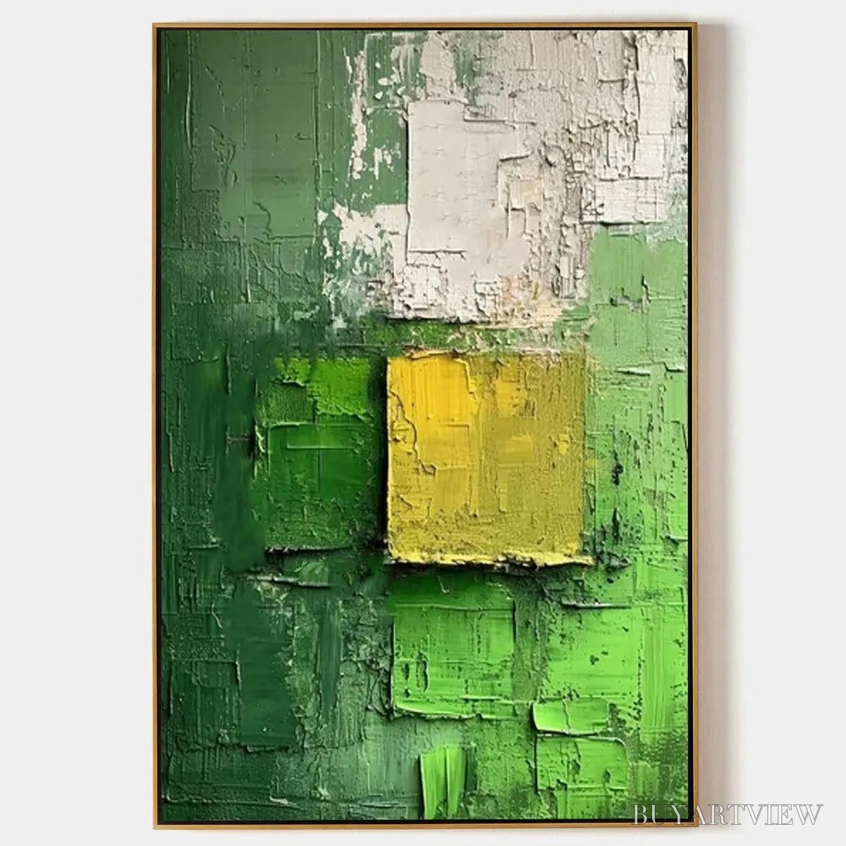 BUYARTVIEW Textured Green and Yellow – Textured Abstract Painting, Vertical - image 1