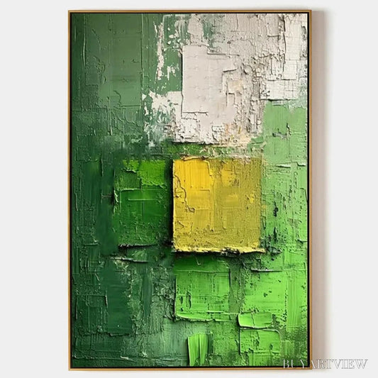 BUYARTVIEW Textured Green and Yellow – Textured Abstract Painting, Vertical - image 1
