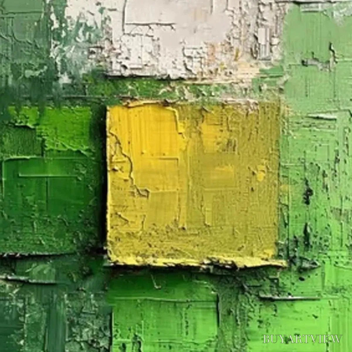 BUYARTVIEW Textured Green and Yellow – Textured Abstract Painting, Vertical - image 4