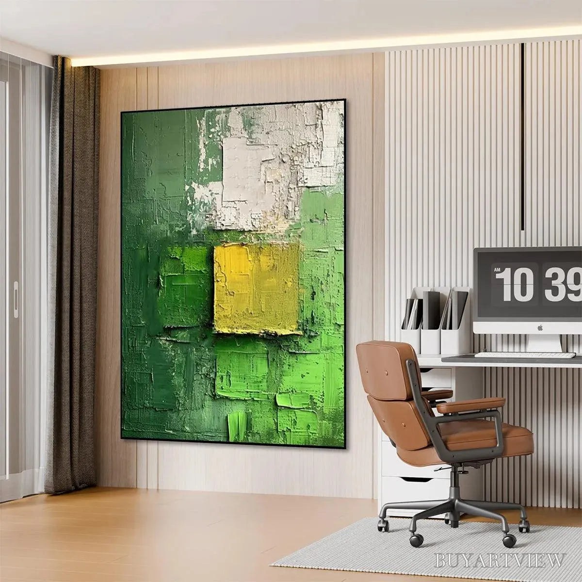 BUYARTVIEW Textured Green and Yellow – Textured Abstract Painting, Vertical - image 5