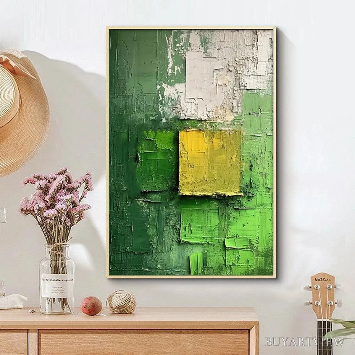 BUYARTVIEW Textured Green and Yellow – Textured Abstract Painting, Vertical - image 6