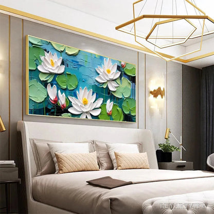 BUYARTVIEW Serene Lotus Pond – Textured Impasto Water Lilies Painting, Horizontal - image 5