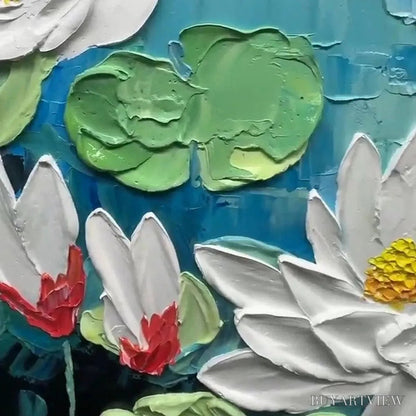 BUYARTVIEW Serene Lotus Pond – Textured Impasto Water Lilies Painting, Horizontal - image 6