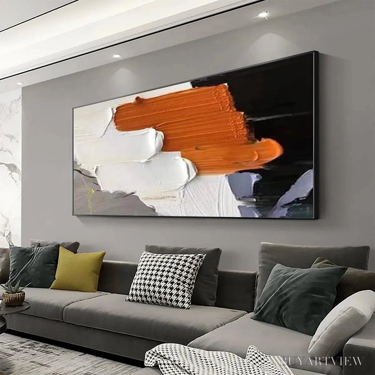 BUYARTVIEW Orange Burst – Textured Abstract Painting in Orange, White, and Black - image 4