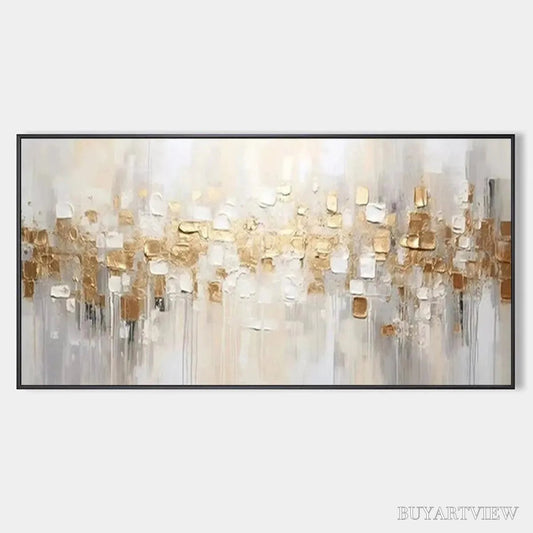 BUYARTVIEW Golden Abstract – Textured Gold and White Abstract Painting - image 1