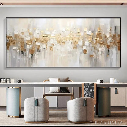 BUYARTVIEW Golden Abstract – Textured Gold and White Abstract Painting - image 2