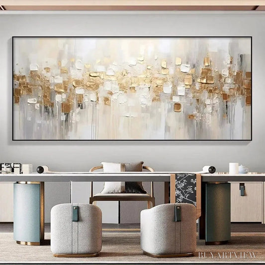 BUYARTVIEW Golden Abstract – Textured Gold and White Abstract Painting - image 2
