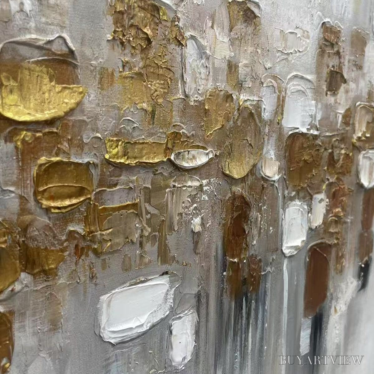 BUYARTVIEW Golden Abstract – Textured Gold and White Abstract Painting - image 3