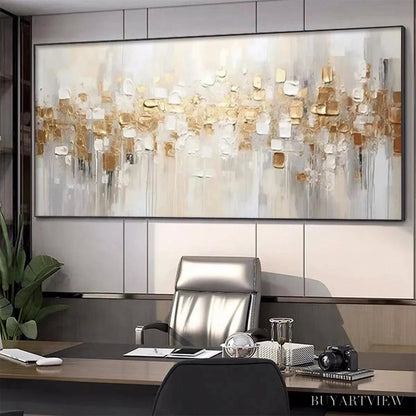 BUYARTVIEW Golden Abstract – Textured Gold and White Abstract Painting - image 4