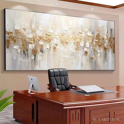 BUYARTVIEW Golden Abstract – Textured Gold and White Abstract Painting - image 6