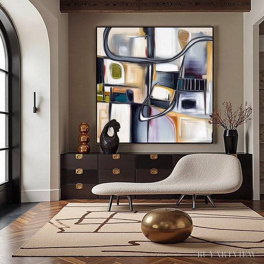 BUYARTVIEW Structured Chaos – Modern Square Abstract Painting with Architectural Lines - image 2