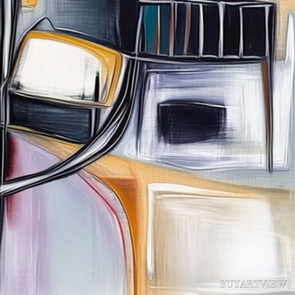 BUYARTVIEW Structured Chaos – Modern Square Abstract Painting with Architectural Lines - image 3