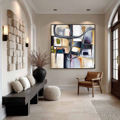 BUYARTVIEW Structured Chaos – Modern Square Abstract Painting with Architectural Lines - image 4